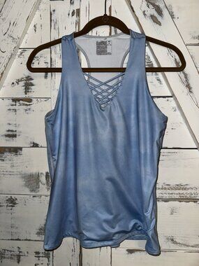 Lucky in Love Active Tank Top Criss Cross Light Blue Racerback Sleeveless M 8/10